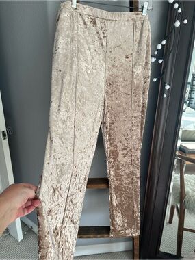 Serra champagne-gold crushed velvet pants, size 14